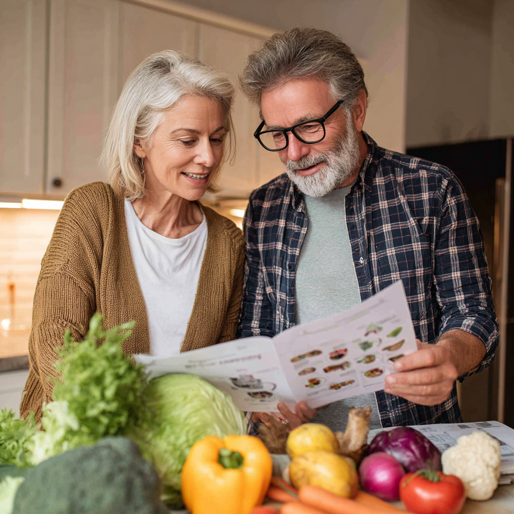 Middle-aged adults reviewing personalized nutrition plans together